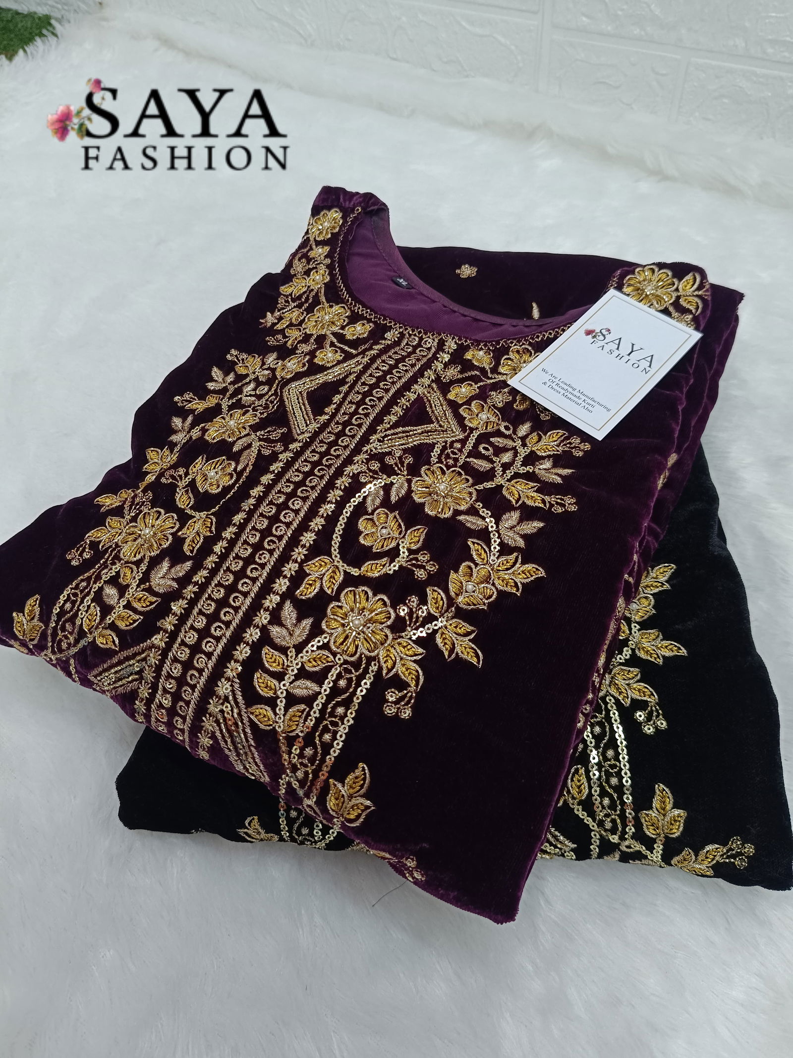 R-015 By Saya Fashion Velvet Embroidery Pakistani Suit Catalog